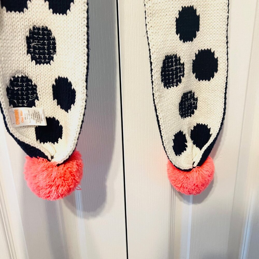 Gymboree-Cotton Blend Sequin Navy Blue/White-Peach Pom Pons Scarf-72" x 5"-Soft - Picture 11 of 14